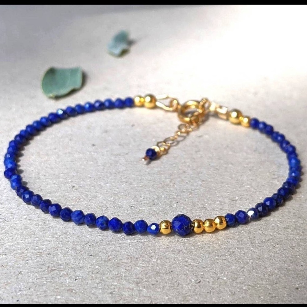 Lapis Lazuli Bracelet Beaded blue gemstone gold or sterling silver